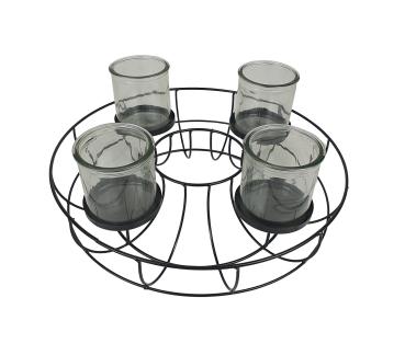 Preview: Adventskranz Metall schwarz  mit Gläsern Ø 35cm